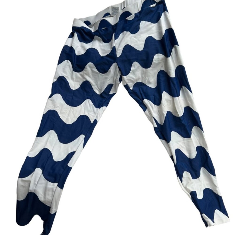 marimekko swim blue white wave print spandex pants L